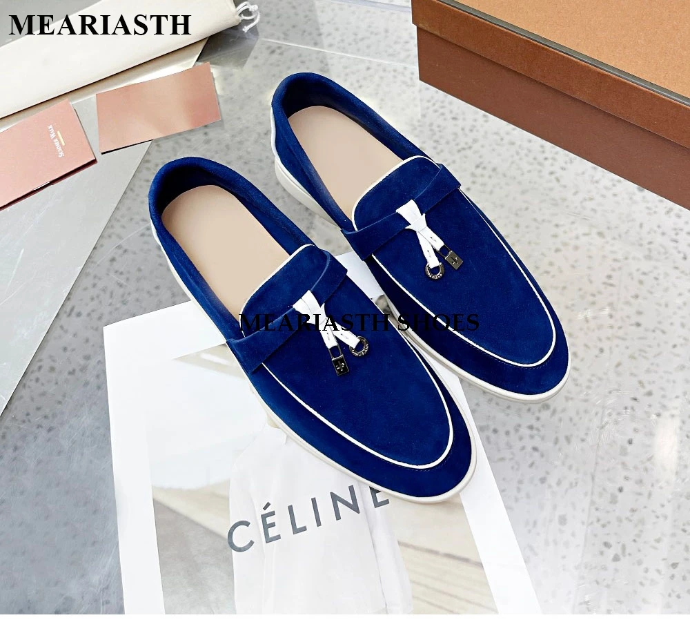 

Spring Suede Slip On Flat Shoes For Women Metal Lock Loafers man Flats Casual Designer Lazy Shoes Femininas Zapatillas Mujer