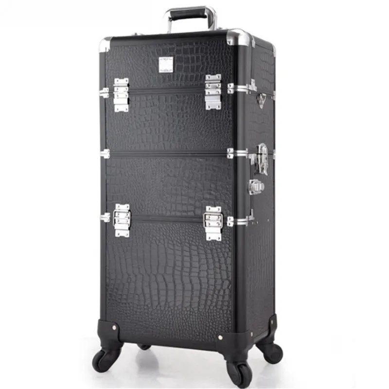 

Dual use cosmetic profession travel trolley makeup box beauty case professional large Luggage suitcase Bag makeup Aluminum frame