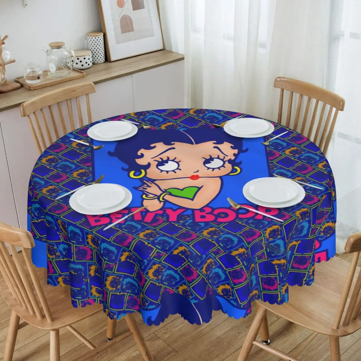 

Cartoon Girl Boop Bettys Round Tablecloths 60 Inches Table Cover for Parties Table Cloth