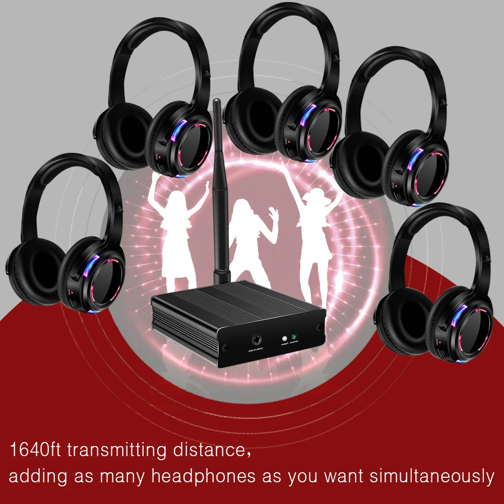 Конкурентоспособные оптовые бесшумные диско-наушники со светодиодной мигающей