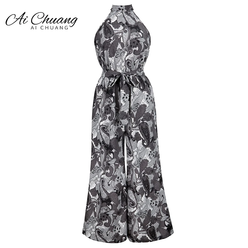 

Женский комбинезон без рукавов, повседневный Свободный комбинезон на пуговицах со складками и широкими штанинами в богемном стиле, лето 2022