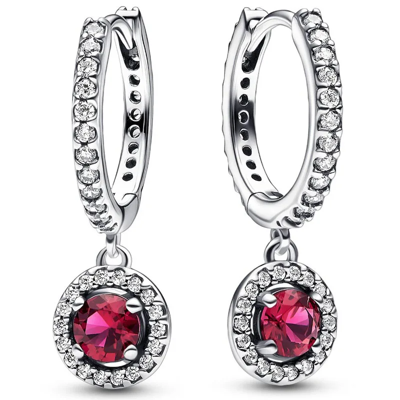 

Authentic 925 Sterling Silver Timeless Red Round Sparkling Hoop Earring For Women Wedding Fashion Jewelry