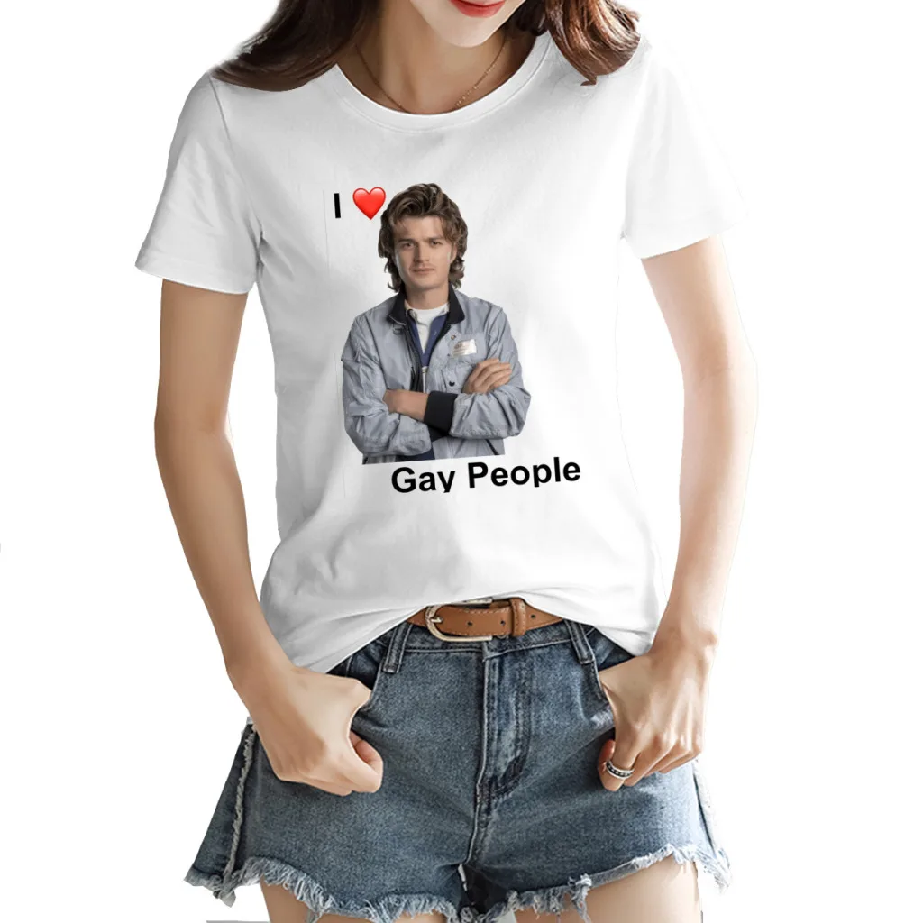 

Casual Graphic Steve Harrington Crewneck T-shirt White Funny Joke FreshTees Tops European Size