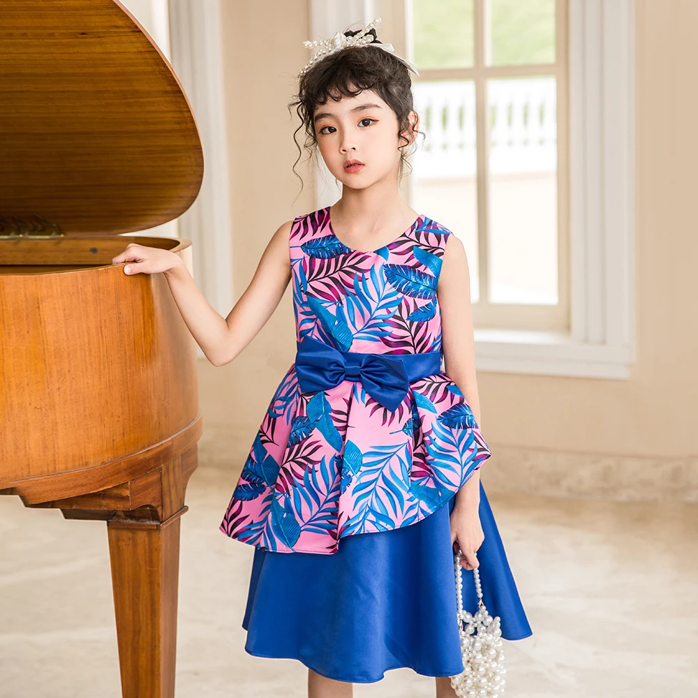

Детское летнее платье для девочек-подростков, новинка 2022, винтажные платья с оборками и цветами для маленьких девочек, синий сарафан