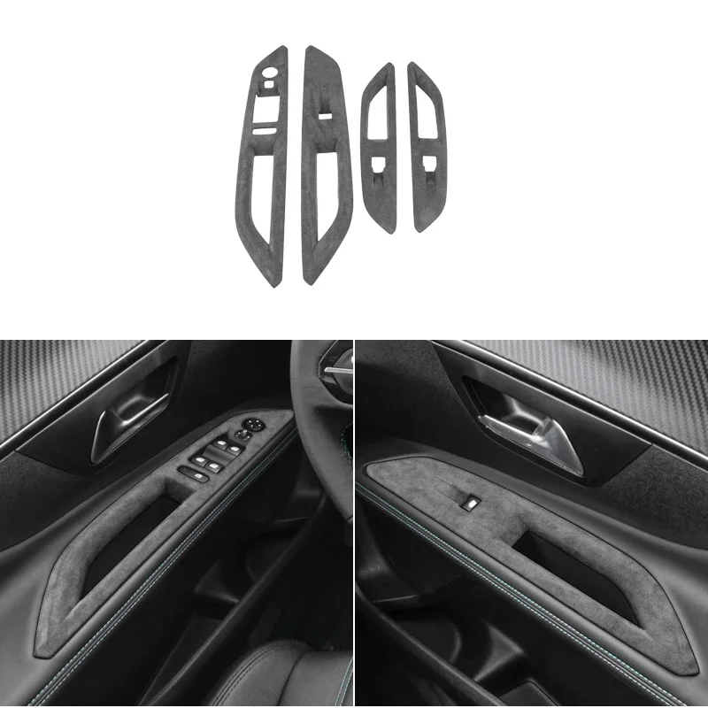 

Для Peugeot 4008 5008 2017-2023 Alcantara замшевая автомобильная центральная ручка переключения передач, панель переключения передач, оконная подъемная рамка, аксессуары для интерьера