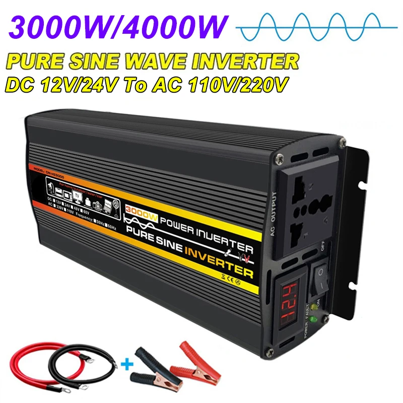 

3000W/4000W Pure Sine Wave Inverter DC 12V/24V To AC 110V/220V Car Inverter