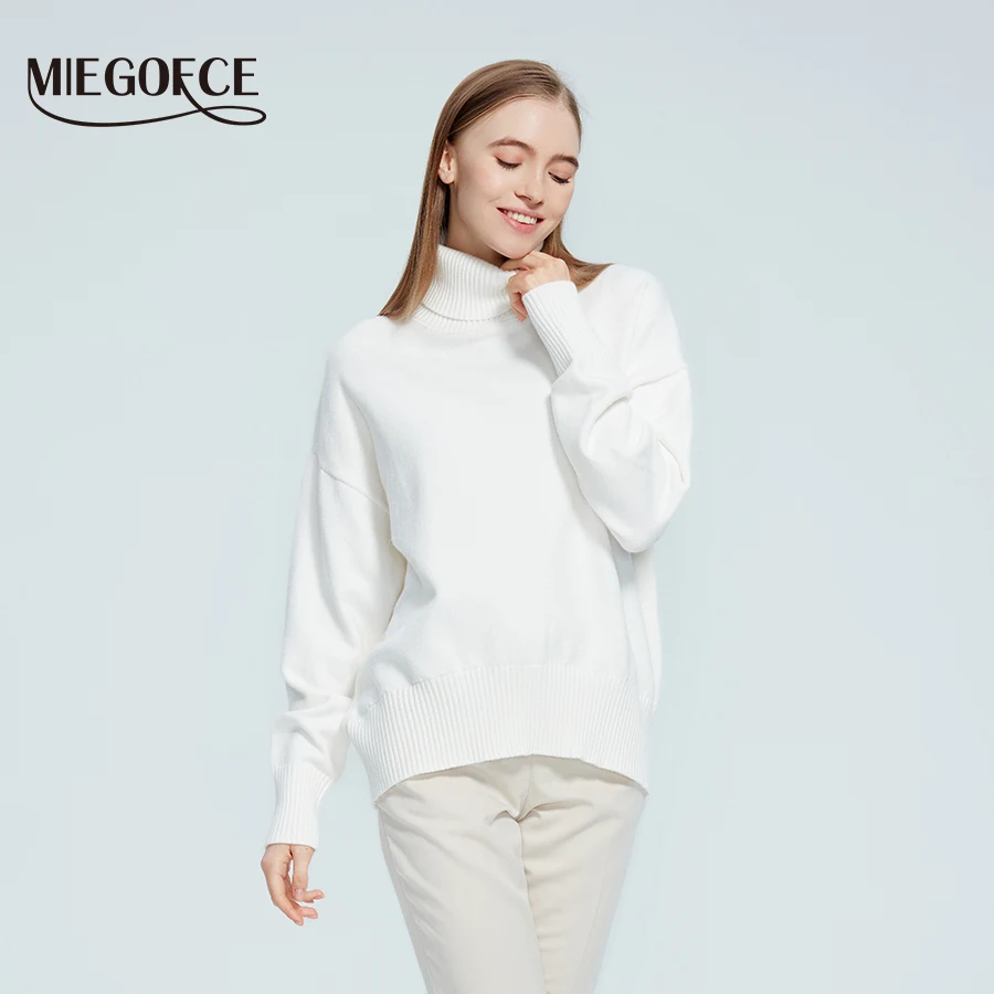 

MIEGOFCE 2022 Autumn Winter New Women's Solid Color Pullover Knitted Tops Ladies Long Sleeves Turtleneck Sweater 2022AW003