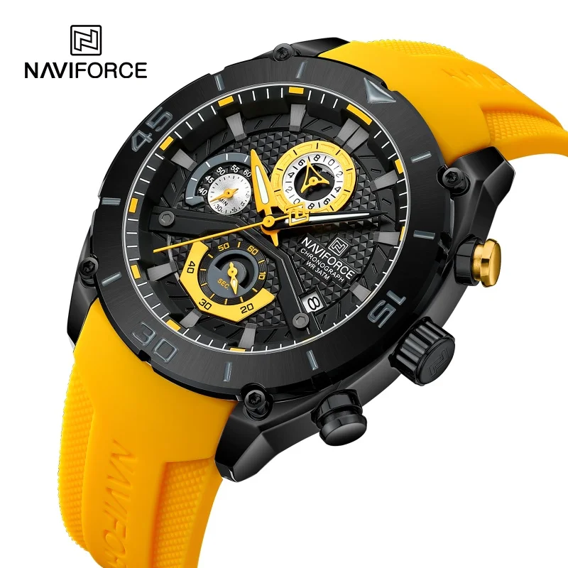 Фото Мужские спортивные часы NAVIFORCE с хронографом, водонепроницаемые (3ATM), с силиконовым ремешком, светящиеся, для активного отдыха, аналоговые наручные часы №2