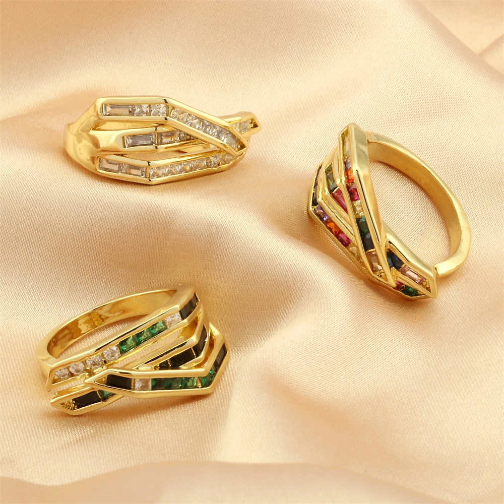 

Adjustable Colorful Zircon Women's Ring Luxury Geometry Gold Plated Index Finger Jewelry For Party Wedding Accessories Wholesale