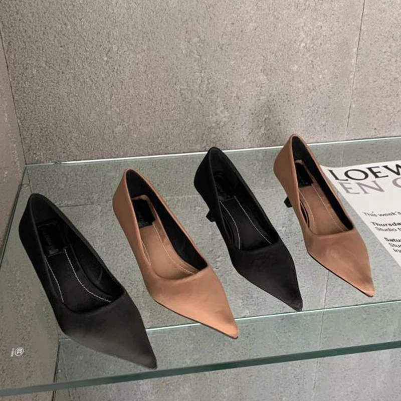 

Туфли-лодочки женские на высоком каблуке, повседневные, без застежки, заостренный носок, роскошные вечерние туфли, черные, 2022
