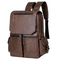 fashion men leather backpack multi large capacity schoolbag boy travel male 15 6 laptop school bag college style mochila vintag