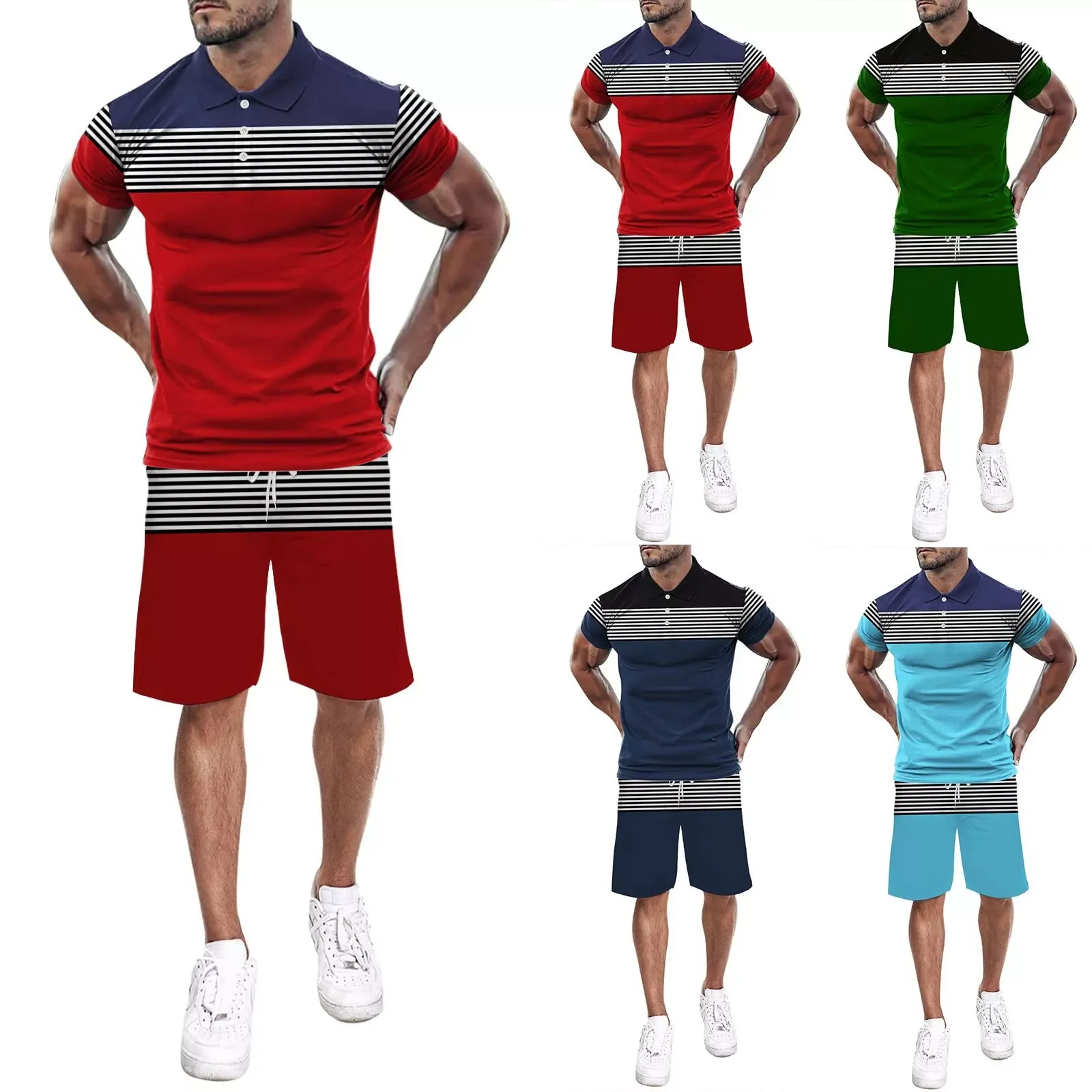 

Мужской летний комплект из 2 предметов, футболка с коротким рукавом и шорты, простая футболка для занятий спортом на открытом воздухе и ходь...