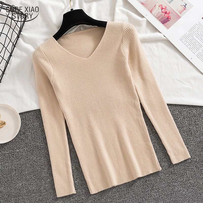 

Elegant V-neck Pullover Slim Long Sleeve Women's Sweater Korean Bottoming Shirt Fashion Tops Autumn Winter Knitted Sweater 23110