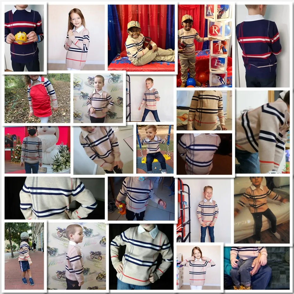 1-8T Toddler Kid Boy Sweater Spring Winter Clothes Warm Pullover Top Long Sleeve Plaid Sweater Girl Fashion Gentleman Knitwear images - 6
