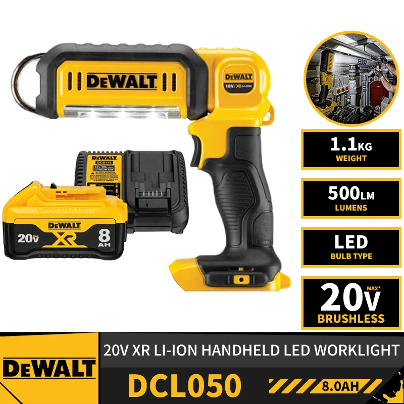 

DEWALT DCL050 Handheld LED Worklight 20V Lithium Battery Tools For Outdoor Camping Jobsite Cordless 500LM With Battery Charger