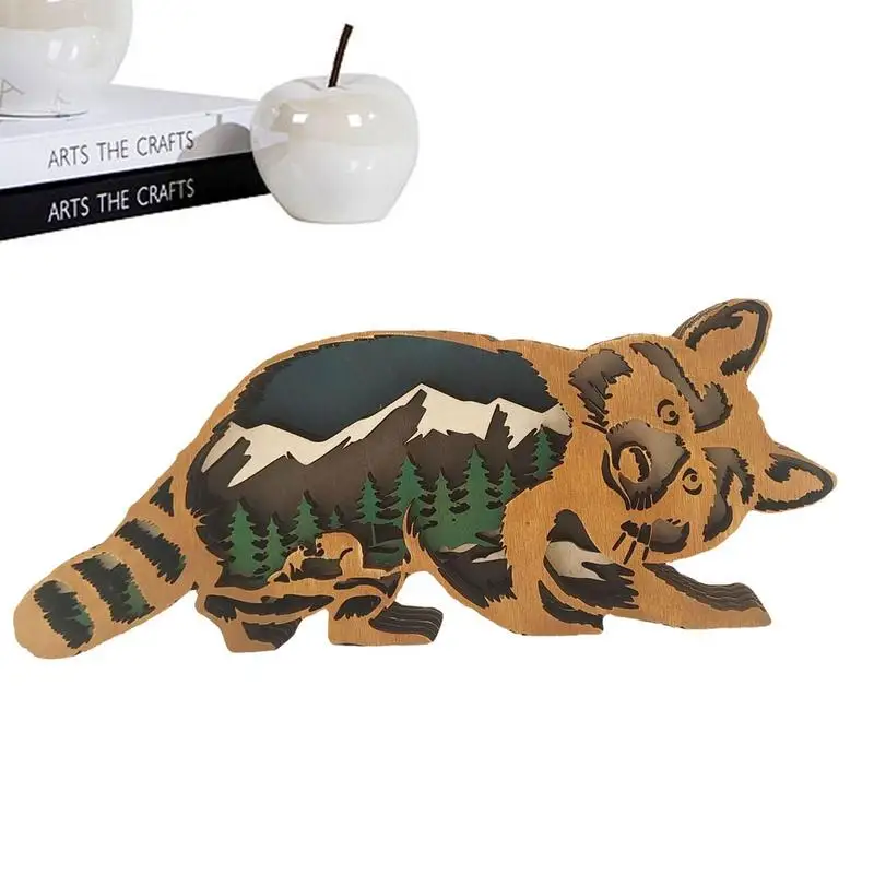 

Многослойное Дерево Искусство деревенский лес енот Декор Лес Животные резные ремесла многослойная креативная фигурка силуэт стена