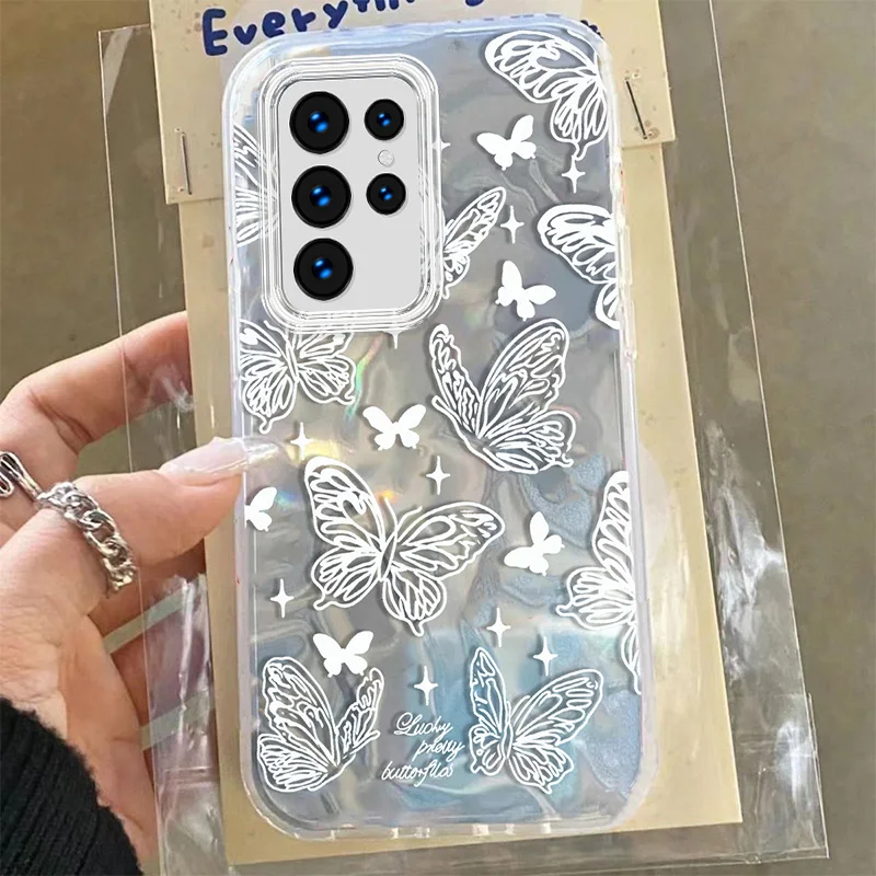 Чехол Sweet Butterfly Love для Samsung Galaxy S24 Ultra S23 Plus FE Bow Ins Fashion Flower PC Gilr Розовый чехол телефона