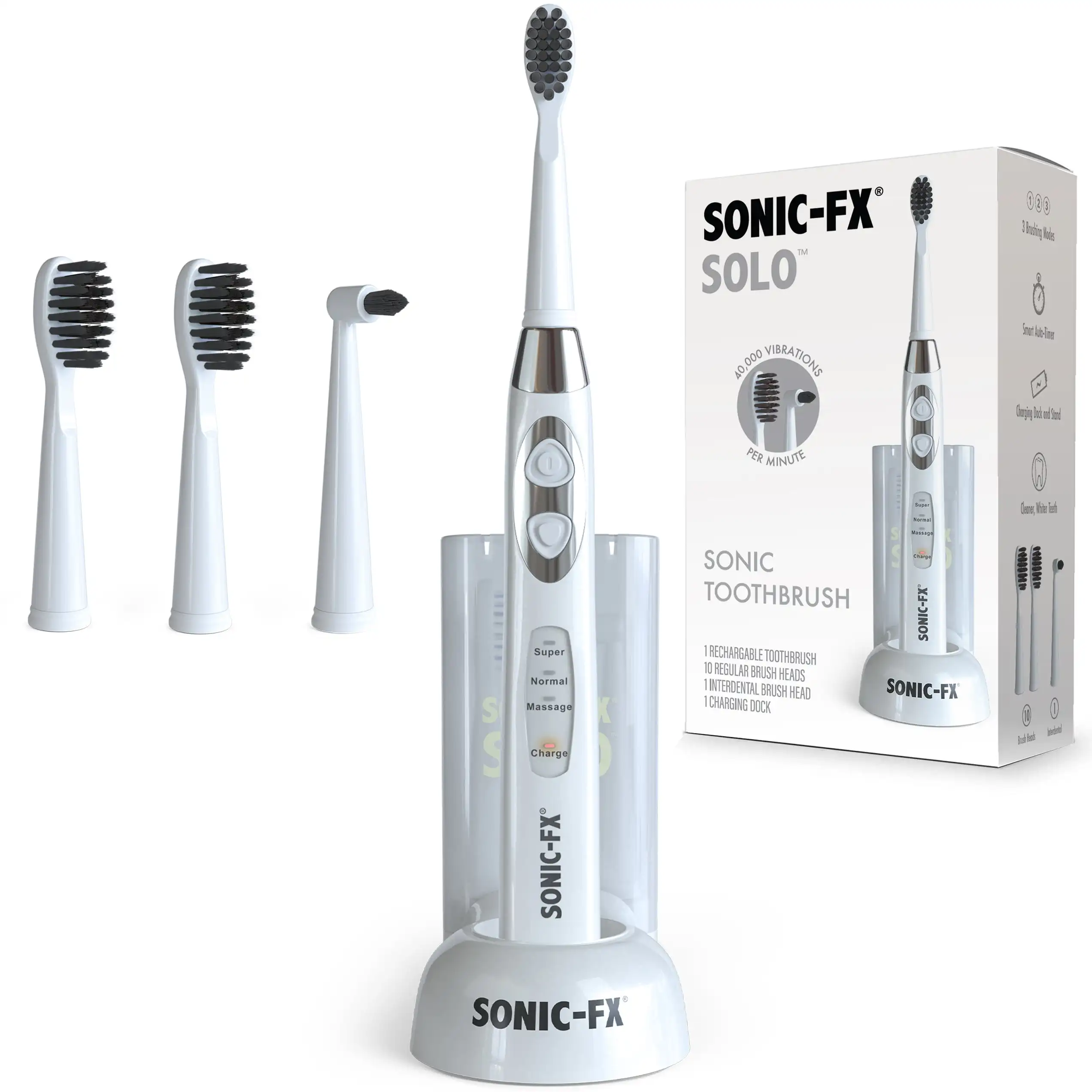 

Solo Toothbrush w/ 2 Brush Heads + 1 Interdental 3 Brush Modes White