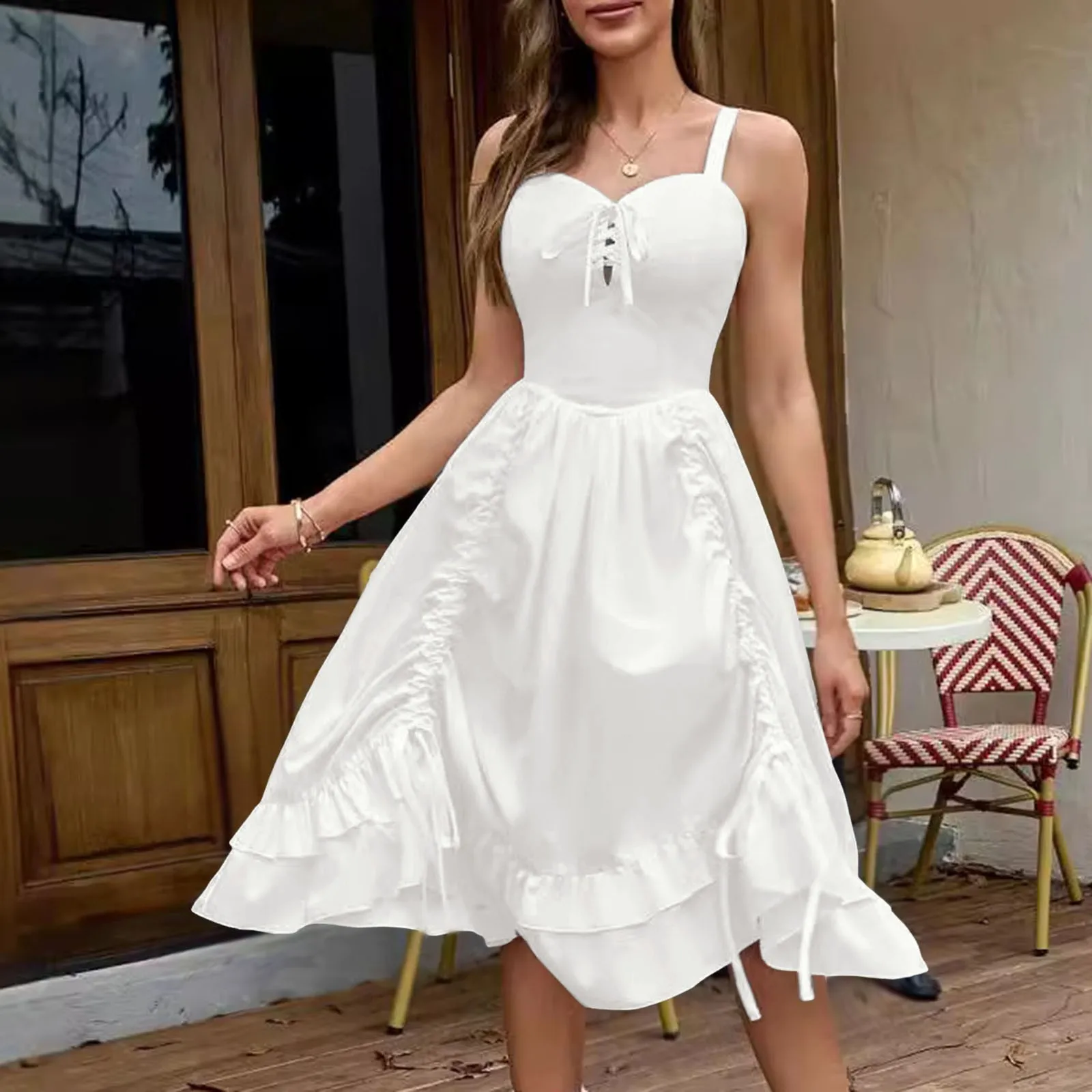 Женское платье миди в стиле Ренессанс регулируемое трапециевидной формы длиной