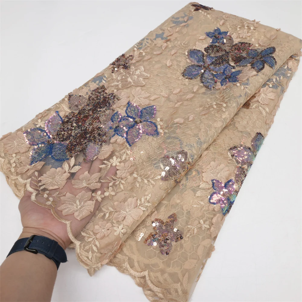 

High Quality African 3D Sequins Lace Fabric French Net Embroidery Tulle Lace Fabric For Nigerian Wedding Party Dress PL228-6