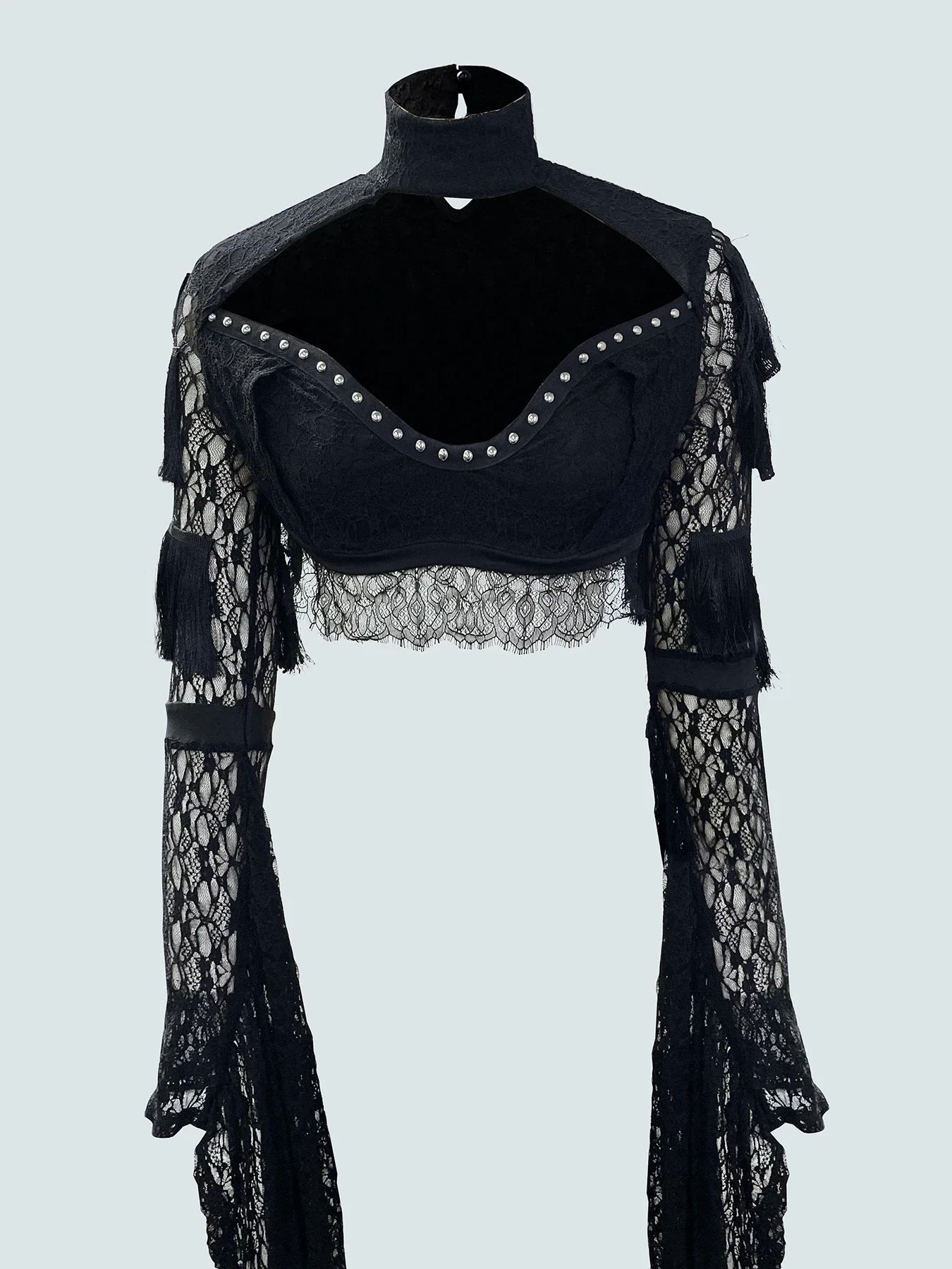 Модные женские готические топы рубашки темные кружевные рукава-трубы Harajuku