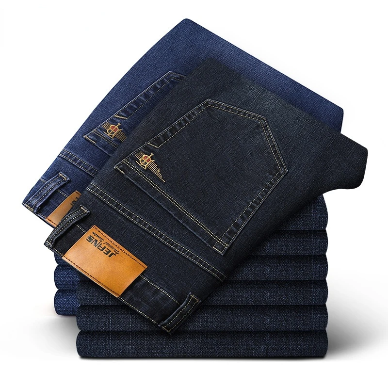 

Brand Men's Straight Elastic Cotton Jeans Men Fashion Business Classic Style Jean Denim Pants Trousers Big Size 35 40 42 44 46