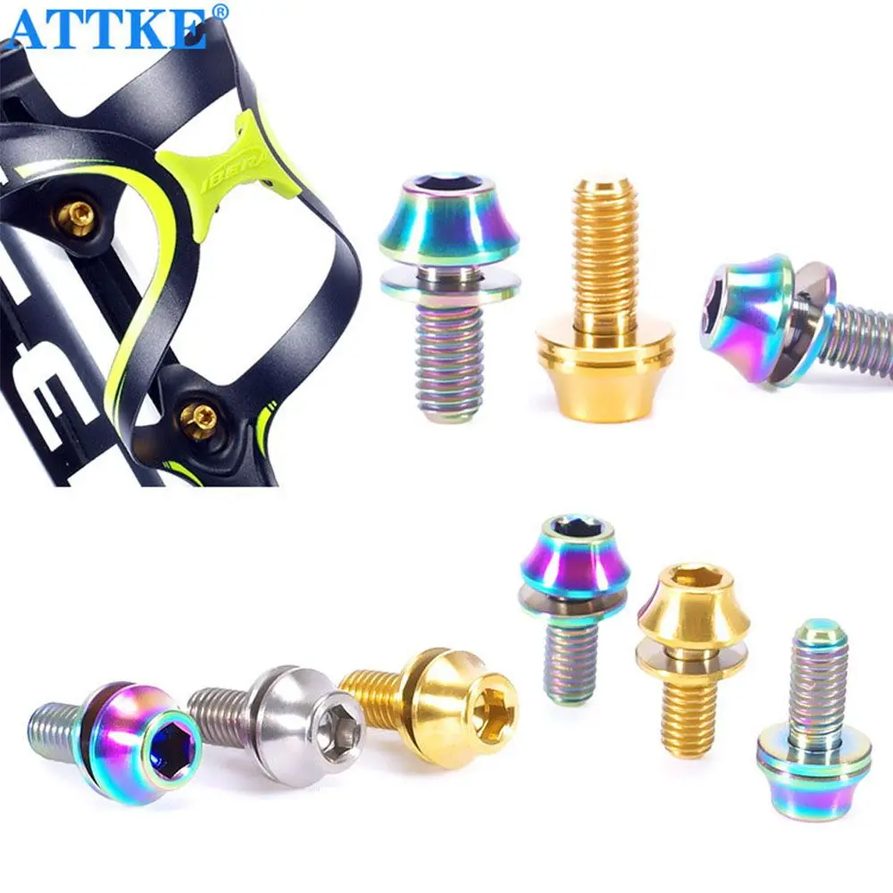 

ATTKE Titanium TC4 Bolts with Washer M5x12mm Hex Head for Bicycle Bottle Cage Install MTB Mountain Bike Ti Parts Screws