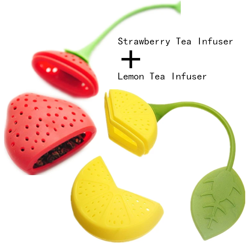

Silicone Strawberry+Lemon Loose Tea Leaf Strainer Herbal Spice Infuser Filter Diffuser Tea bag tea maker silicone tea infuser