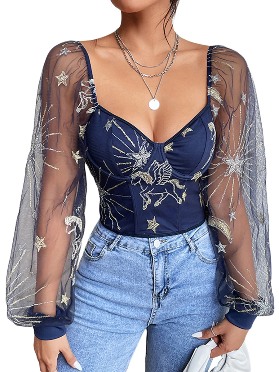 

Женская винтажная блузка с цветочным принтом, длинным рукавом, вырезом лодочкой и открытой спиной