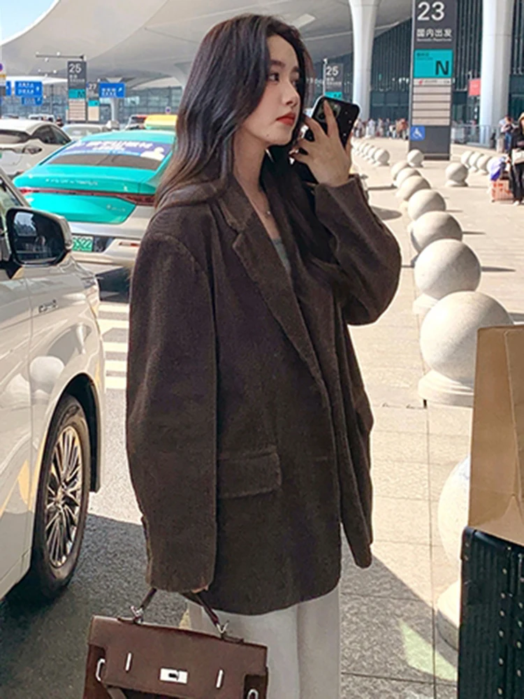 LANMREM винтажный вельветовый женский пиджак с зубчатым воротником однобортное