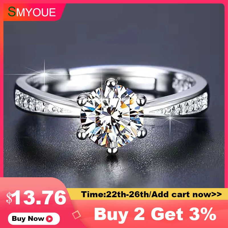 Smyoue Настоящее 3 карат муассанит обручальное кольцо для женщин из стерлингового