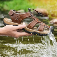 water reed summer fashion mens leather sandals hiking outdoor shoes vacation leisure large size beach wading shoes 38 48