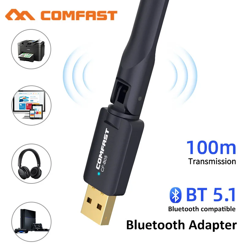 Comfast 100m usb bluetooth 5.1 dongle adaptador para pc falante sem fio mouse música receptor de áudio transmissor bluetooth 5.1