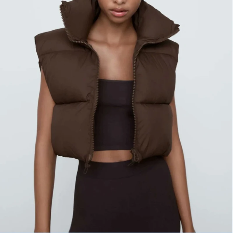 

Укороченный пуховой жилет, женский зимний укороченный жилет с высоким воротником-стойкой, легкий изолированный укороченный жилет на молни...