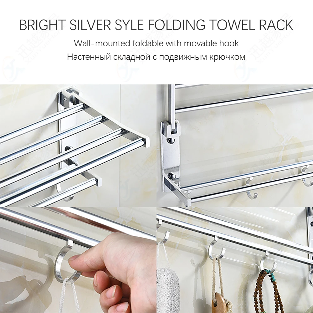 towel rack 40 60 cm folding holder with hook shower hanger bright silver storage aluminum organizer shelf bathroom accessories free global shipping