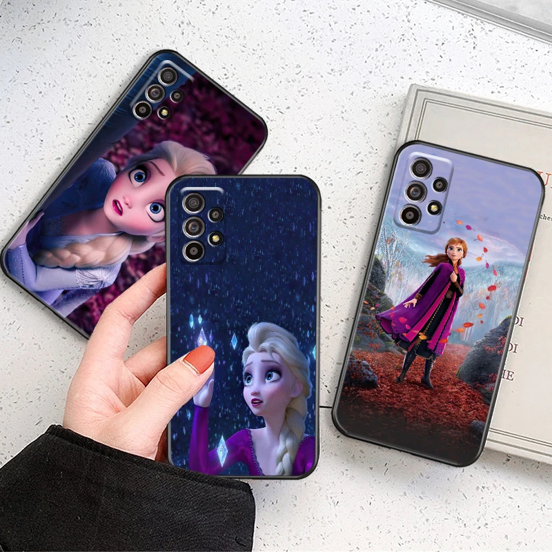 

Disney Frozen Elsa Anna For Samsung Galaxy A52 4G A52 5G Phone Case Cover Soft Coque TPU Carcasa Full Protection Back Black