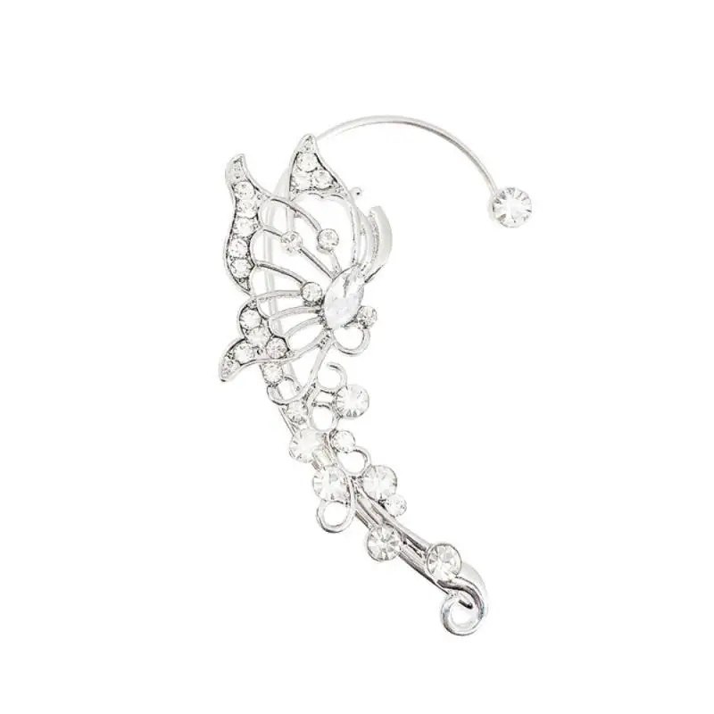 

Посеребренные металлические серьги, серьги-клипсы для ушей, Изысканные милые серьги-каффы в Корейском стиле, ювелирные изделия для свадебной вечеринки без пирсинга с кристаллами