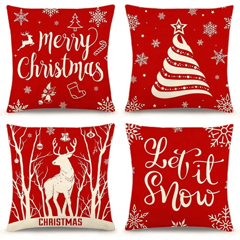 

Рождественские наволочки 18x18 набор из 4, рождественские праздничные наволочки для диванной подушки, украшения для дома, декоративные подушк...