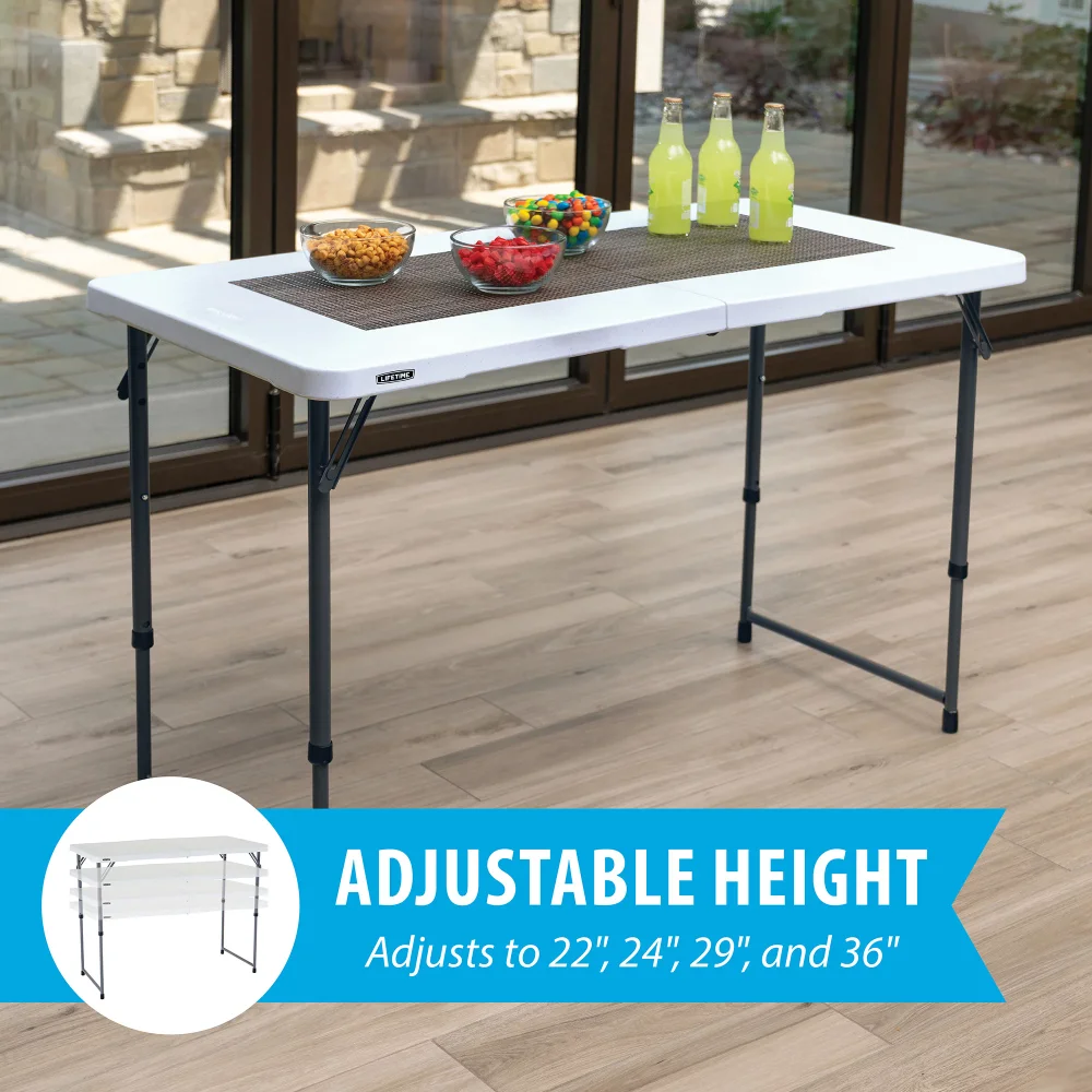

4 ft. Fold-in-Half Adjustable Table, White Granite (4428)
