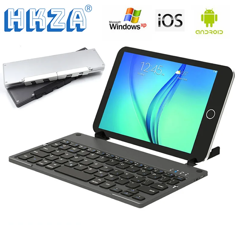 

Foldable Bluetooth Keyboard Rechargable Portable Mini Wireless Keyboard with Tablet Mobile Phones Stand for Android IOS Windows