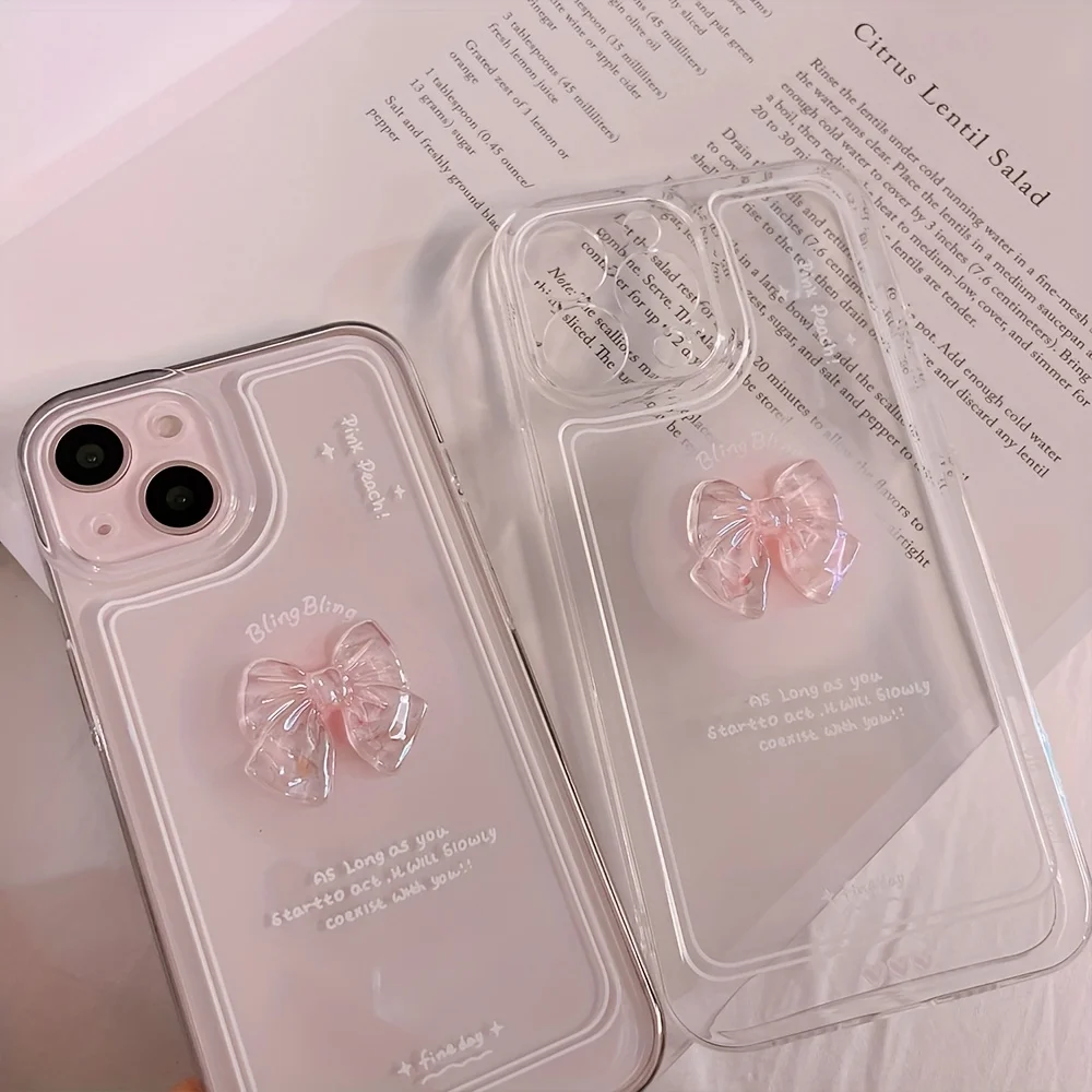 Фото 3D-прозрачный розовый чехол для телефона с бантом и блестками для Xiaomi 17 Pro Max 15 Ultra 15T Pro 14T 13 Mi 11 Lite 5G №3