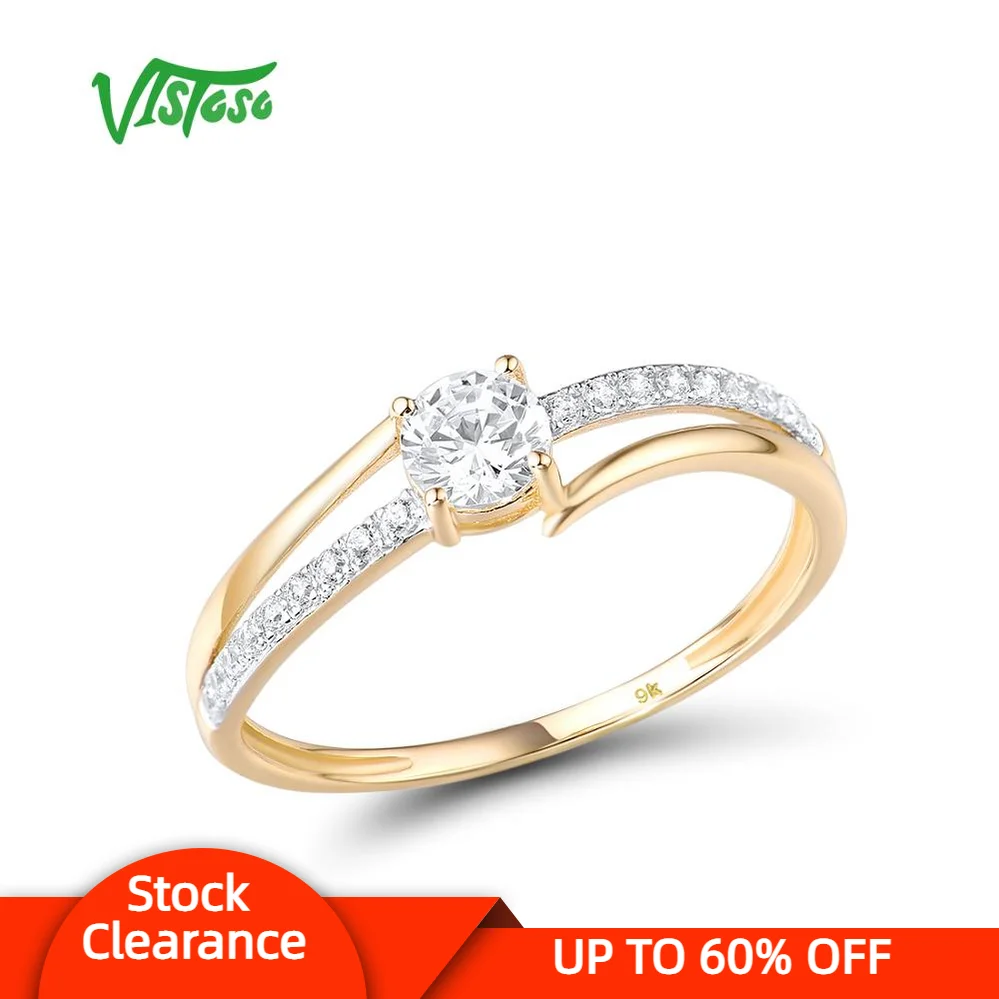 VISTOSO Gold Rings For Women Genuine 9K 375 Yellow Gold Ring Sparkling White CZ Promise Band Rings  Anniversary Fine Jewelry