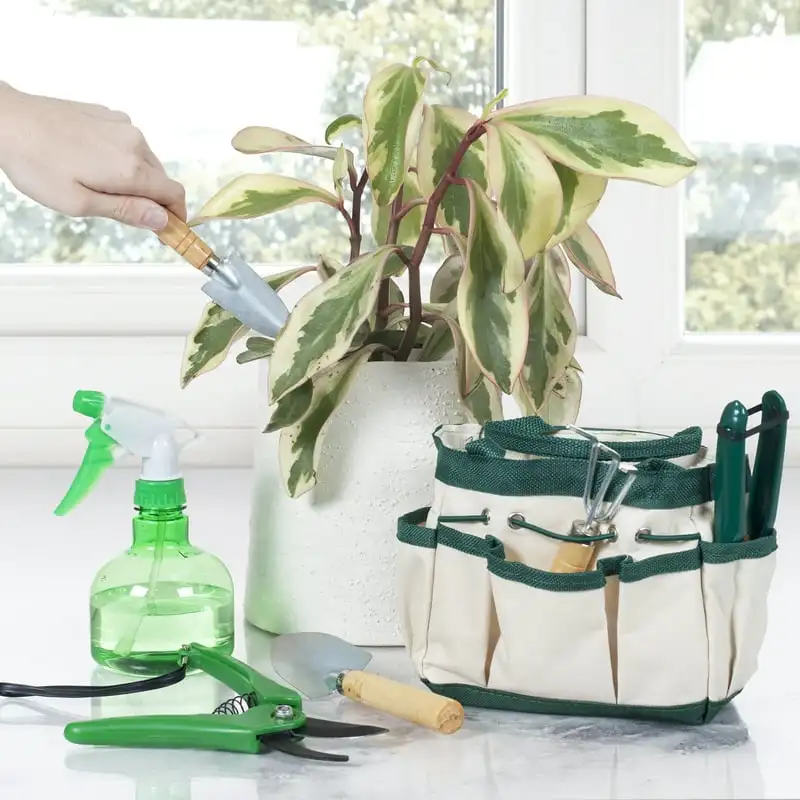 

Piece Gardening Tool Set – Mini Planting and Repotting Kit and Carrying Tote Bag Organizer for Succulents, Herbs, and Bonsai P