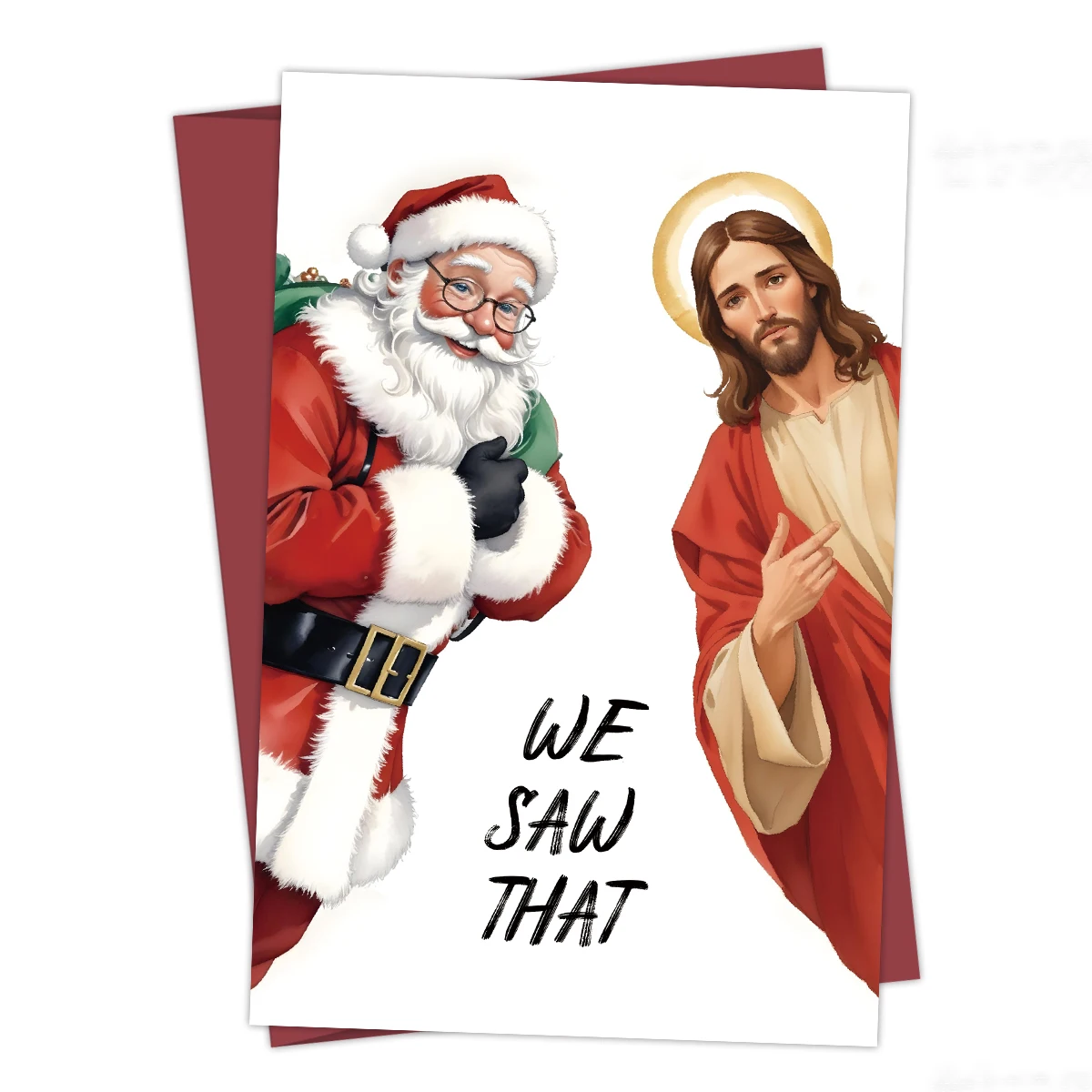 Радостная Рождественская Открытка С Изображением Иисуса И Санта-Клауса Идеально