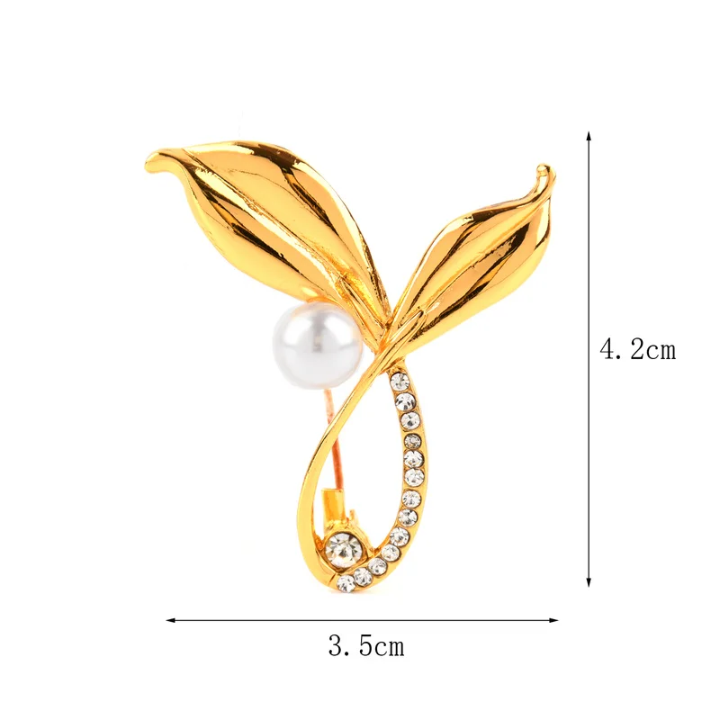 Брошь со стразами и жемчугом в виде сусального золота для женщин роскошный сплав