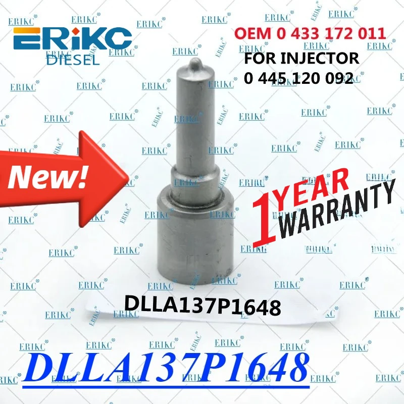 Фото Форсунка Common Rail ERIKC DLLA137P1648 OEM 0433172011 (DLLA 137 P 1648) для топливного инжектора Common Rail 0445120092 №1