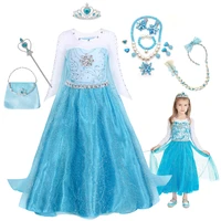 frozen birthday party princess dress for girls elsa costumes carnival clothes mesh shiny frocks with cloak role play outfits