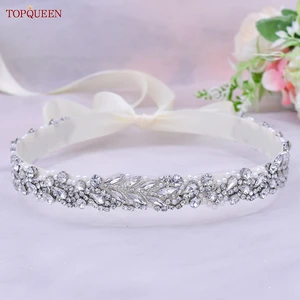 Imported TOPQUEEN S100 Bridal Wedding Dress Belt Silver Rhinestones Crystal Luxury Handmade Beaded for Brides