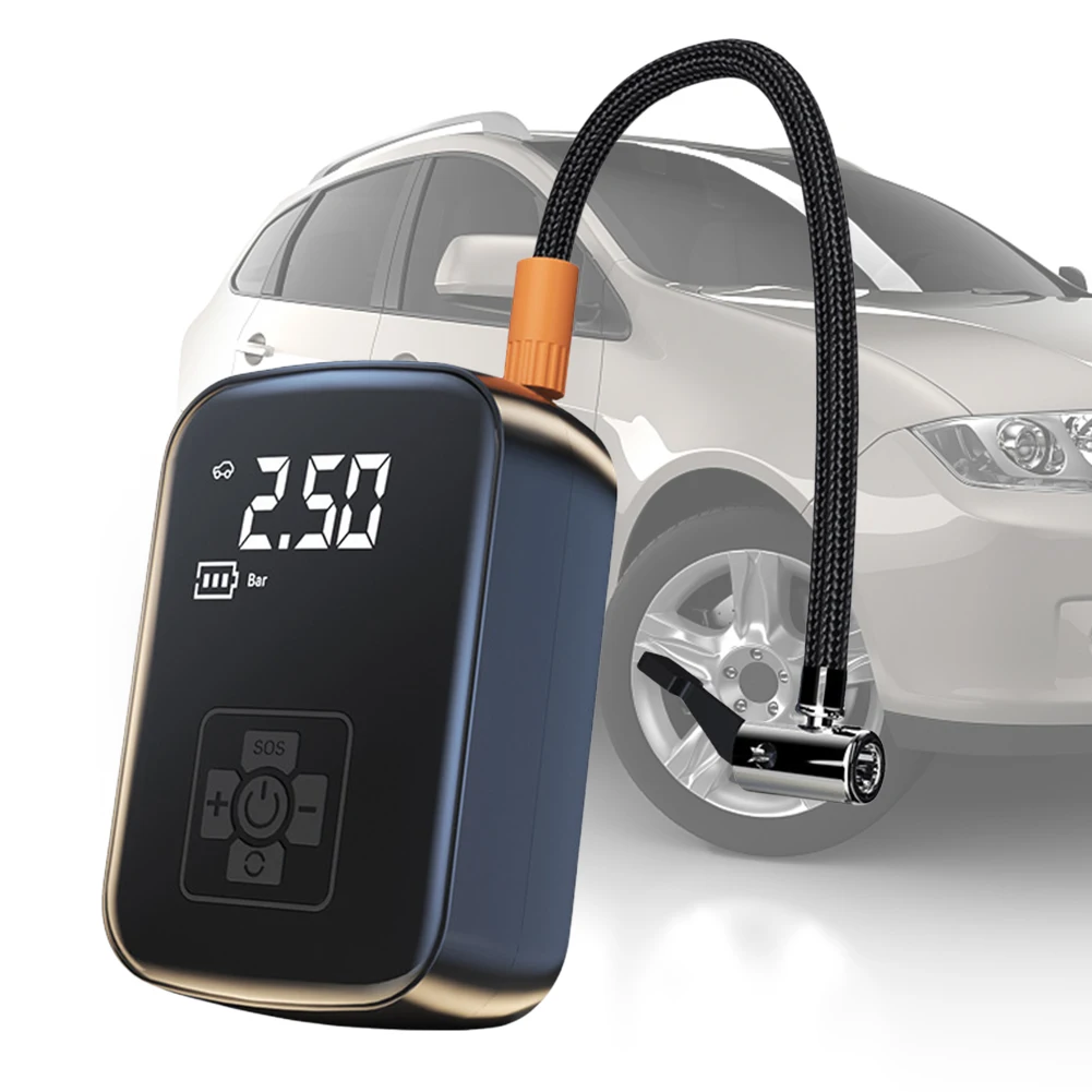 Автомобильный воздушный компрессор портативный со светодиодной подсветкой