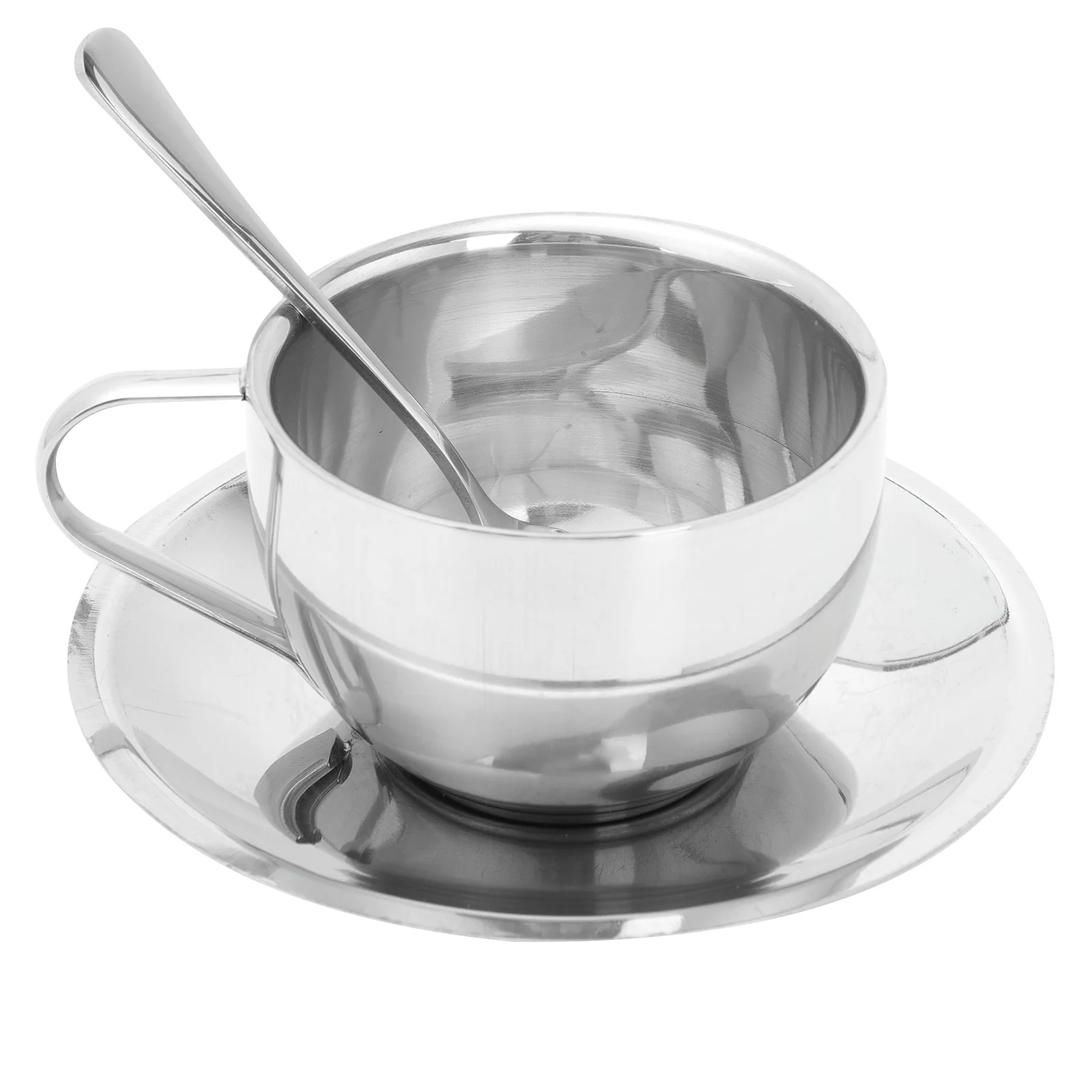 

Cup Coffee Tea Mug Cups Stainless Steel Set Metal Espresso Saucerspoonlattecappuccino Teacup Tray Expresso British Saucers